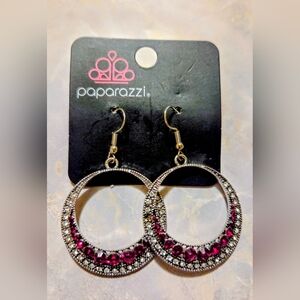 Paparazzi Gold Hoop Earrings with Pink Crystals
